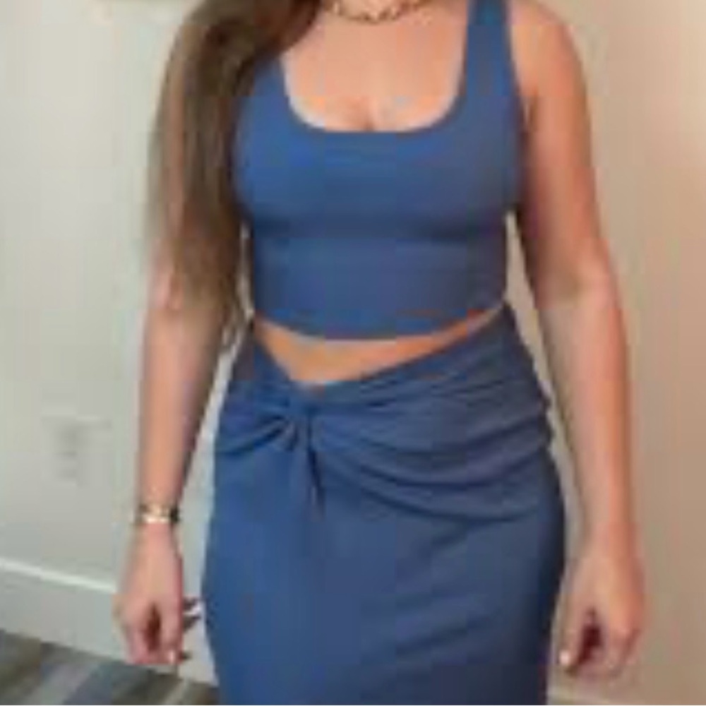 Blue Twist-Front Pencil Dress with Crop Top - Women